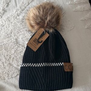 Kids CC black beanie girls with Pom Pom